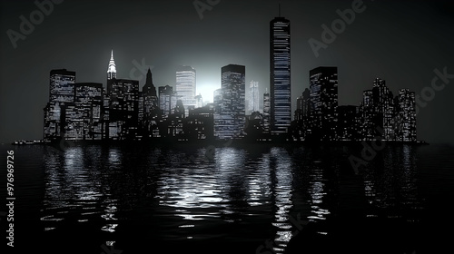 A silhouette of a city skyl...