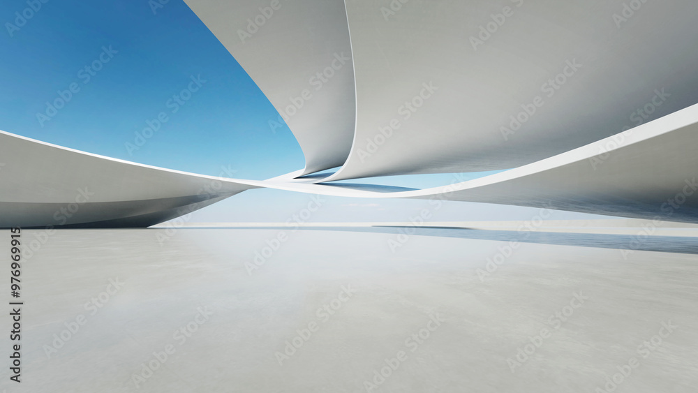 3d render of abstract curve structure futuristic architecture with empty concrete floor 3d render of abstract curve structure futuristic architecture with empty concrete floor
