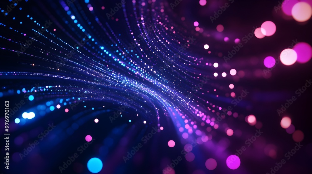 Dynamic swirling lines and dots, electric blue and purple hues, cyberpunk aesthetic, glowing neon effect. Dynamic swirling lines and dots, electric blue and purple hues, cyberpunk aesthetic, glowing neon effect.