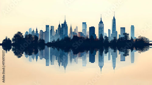 A silhouette of a city skyl...