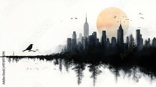 A silhouette of a city skyl...