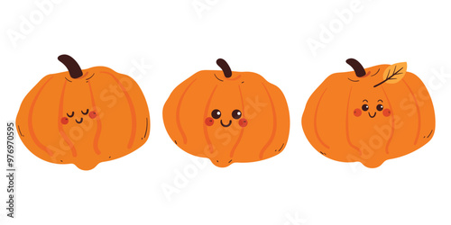 hand drawing cartoon pumpkin sticker set. cute vegetable drawing sticker, doodle set