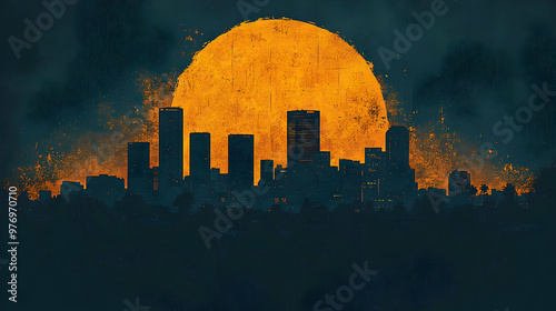 A silhouette of a city skyl...