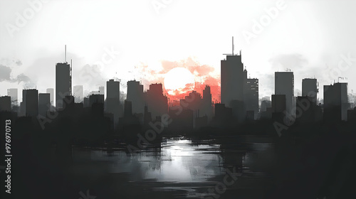 A silhouette of a city skyl...