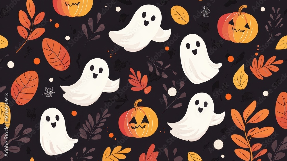 Cute Halloween Ghost and Pumpkin Seamless Pattern Cute Halloween Ghost and Pumpkin Seamless Pattern