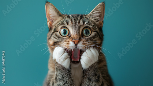 A surprised cat with its mo...