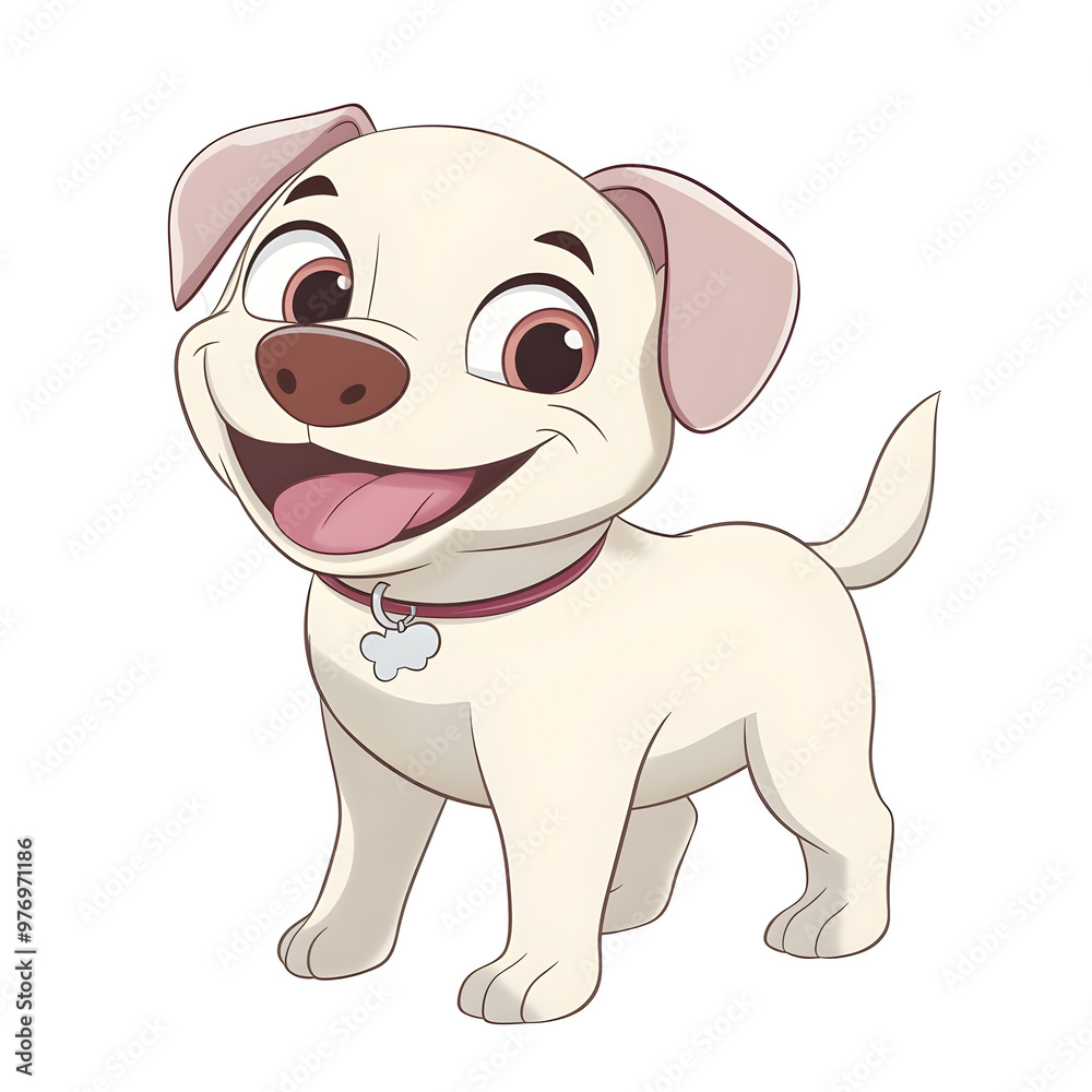 Cheerful Bulldog Puppy with Wagging Tail in Pastel Cartoon Cheerful Bulldog Puppy with Wagging Tail in Pastel Cartoon