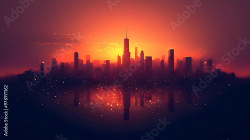 A silhouette of a city skyl...