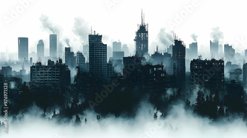 A silhouette of a city skyl...
