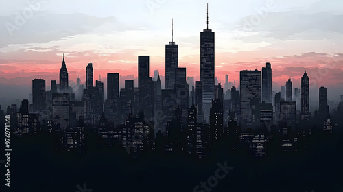 A silhouette of a cityscape...