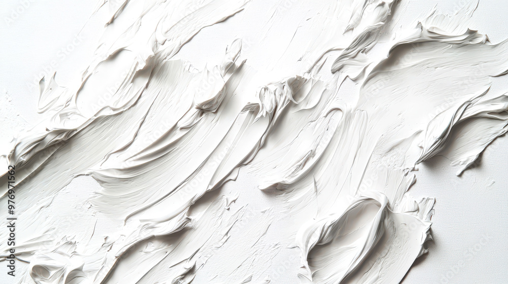 White textured wall surface. Plaster. Expressive white strokes on a white wall. Streaks of white paint resemble waves. The strokes are distributed and superimposed on each other White textured wall surface. Plaster. Expressive white strokes on a white wall. Streaks of white paint resemble waves. The strokes are distributed and superimposed on each other