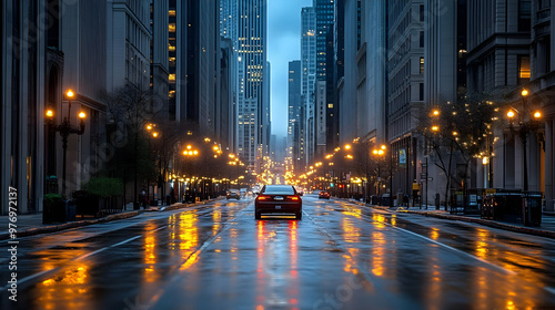 A single car drives down a ...