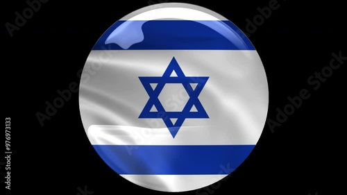 Israel, israeli Circle flag icon simple looped animation. Transparent backgound. 3d rendered movie with alpha channel. Round shape.