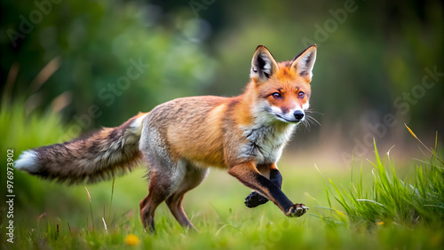 Beautiful fox running freely in the wild , wildlife, nature, animal, red fox, fur, running, freedom, wilderness