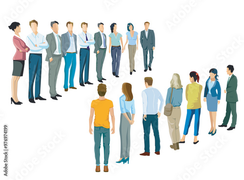 zwei Personengruppen die sich gegenüber stehen, Illustration..eps