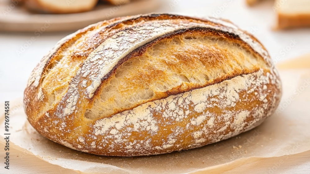 Freshly Baked Sourdough Bread on Parchment Paper