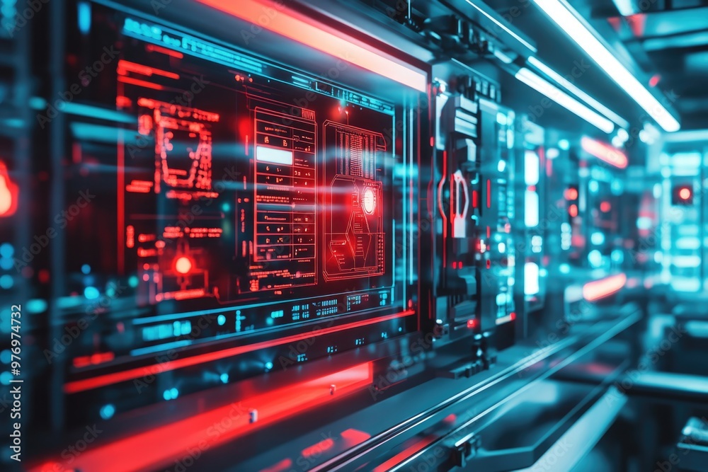 Futuristic digital Marketing system screen. Digest of big data information flow.	