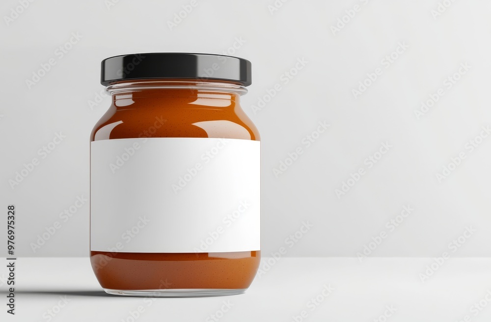 Jar mockup with blank label showing peanut, almond, and nut butter. Closeup. Jar mockup with blank label showing peanut, almond, and nut butter. Closeup.