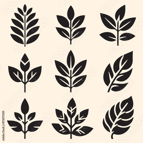 Set black leaves silhouette Vector, Leaves Foliage Greenery Foliage silhouette Vector illustration, 