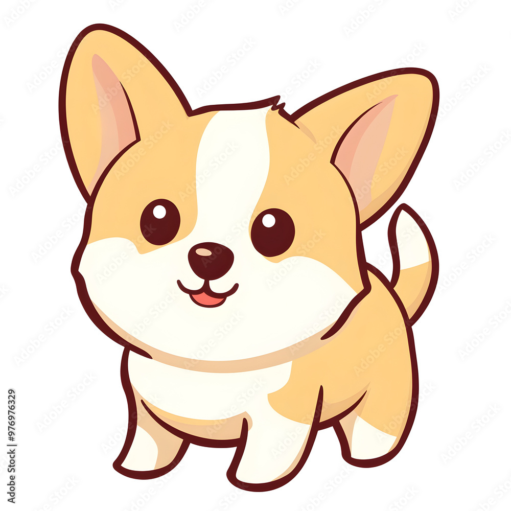 Playful Chibi Puppy with Wagging Tail in Pastel Colors on White Background Playful Chibi Puppy with Wagging Tail in Pastel Colors on White Background