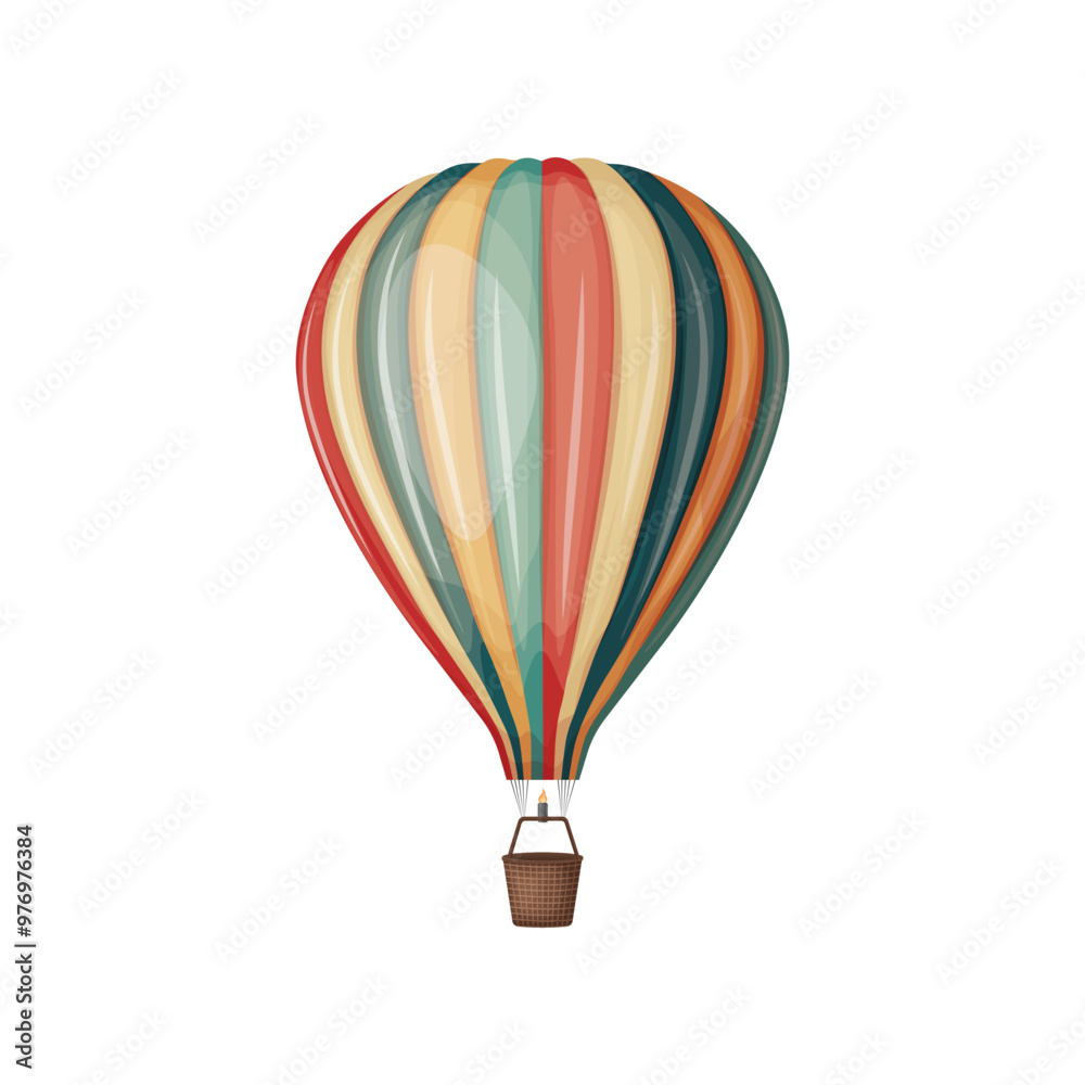 Fototapeta premium A hot air balloon. A multicolored balloon. A large hot air balloon with a basket for flying. Vector illustration isolated on a white background