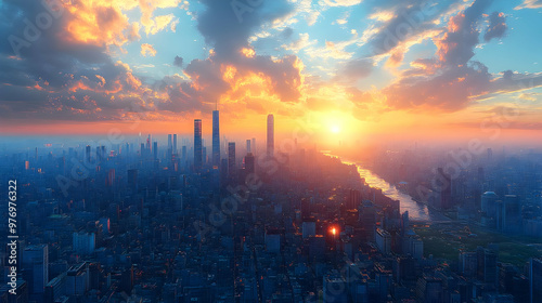 A stunning aerial view of a...
