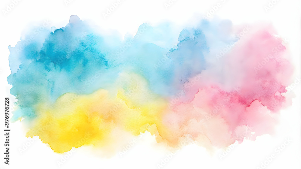 Abstract watercolor painting with light blue, pink, and yellow washes and soft irregular lines on white background, watercolor Abstract watercolor painting with light blue, pink, and yellow washes and soft irregular lines on white background, watercolor