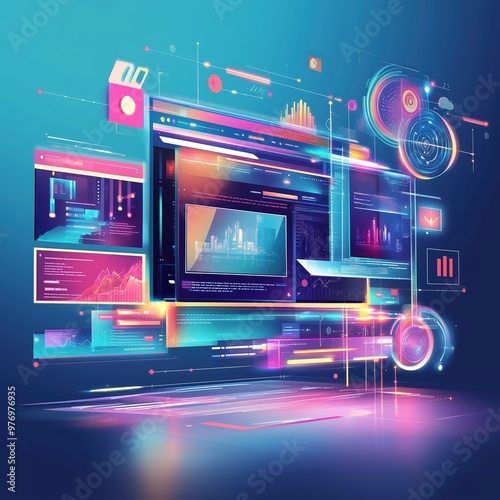 Website Design with Media Elements and Image Editing Tools Conveying Speed and Efficiency