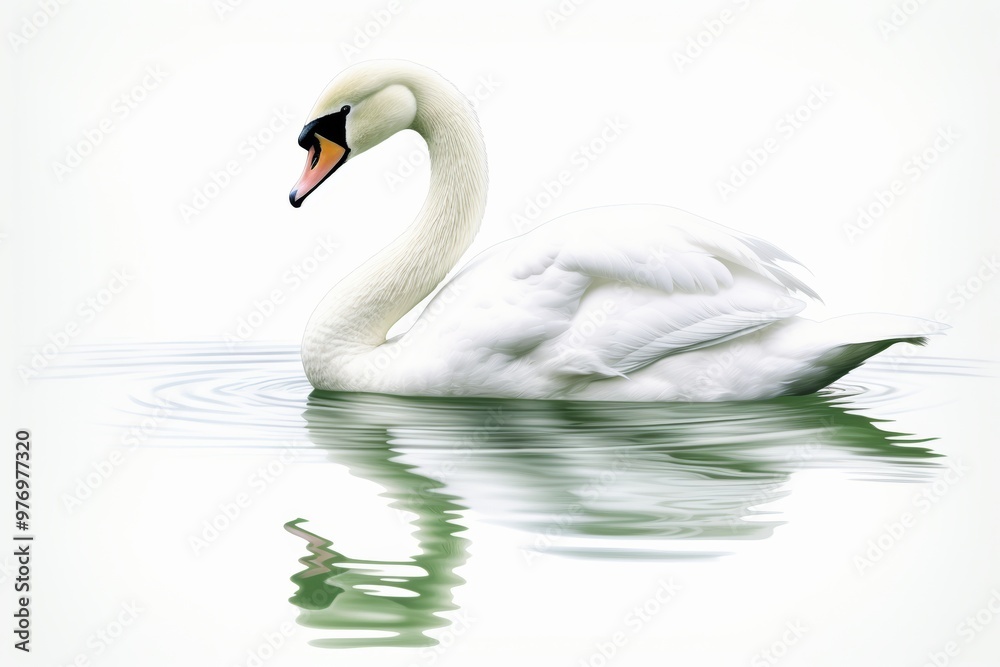 Obraz premium Elegant swan gliding across a calm lake, reflecting the serenity of nature