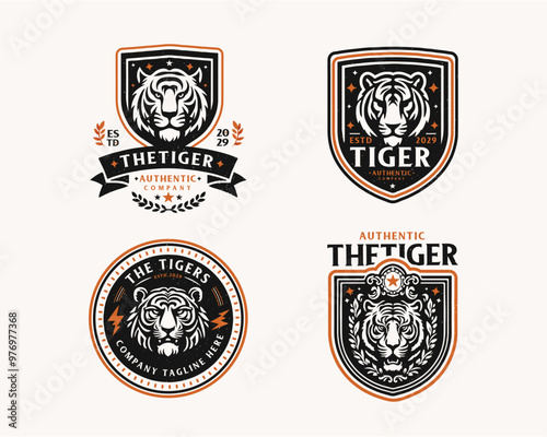 Set bundle vintage badge tiger logo for business company