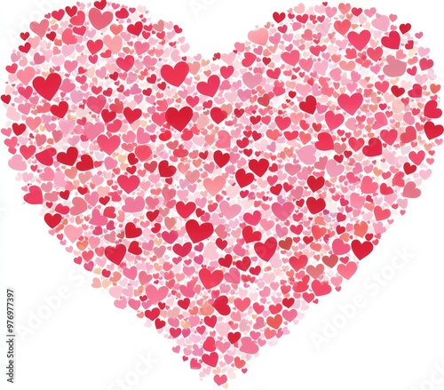 A watercolor heart made up of red and pink hearts. An illustration for Valentine's day.
