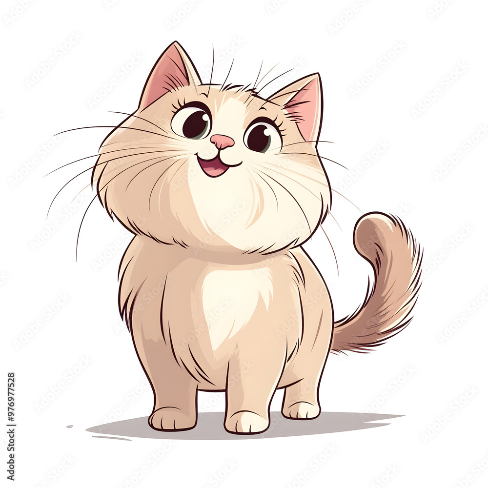 Playful Pastel Persian Cat with Wagging Tail in Minimalist Cartoon