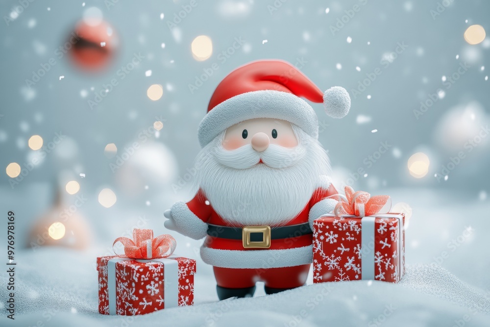 3D rendering of a cute Santa Claus with gifts on a pastel background 3D rendering of a cute Santa Claus with gifts on a pastel background