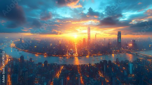 A stunning cityscape with a...