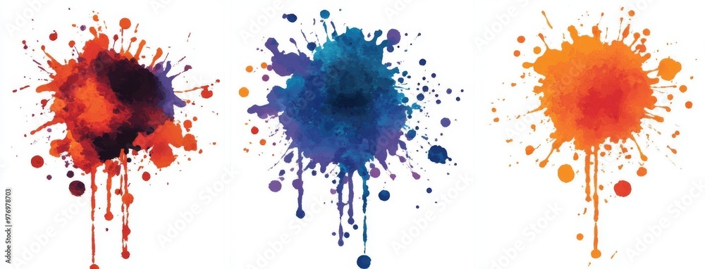 Isolated white background set with modern watercolor stains Isolated white background set with modern watercolor stains