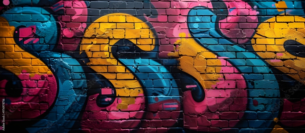 Colorful graffiti on the brick wall background. Street art concept. - Generated AI Colorful graffiti on the brick wall background. Street art concept. - Generated AI
