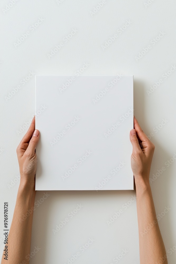 An empty canvas is in the hands of a woman holding a minimal watercolor art concept in her hands.