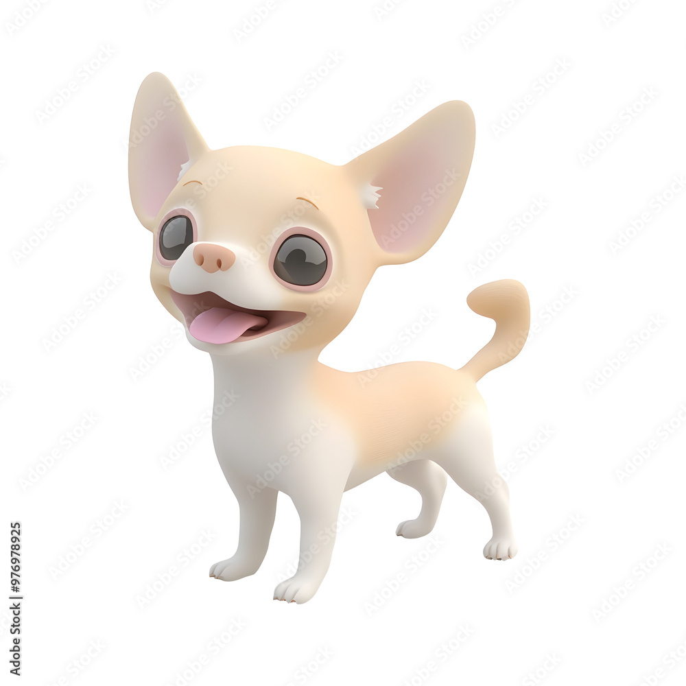 Playful Chihuahua Pup with Wagging Tail in Pastel 3D Render on White Background Playful Chihuahua Pup with Wagging Tail in Pastel 3D Render on White Background