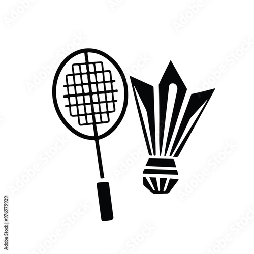 badminton racket and shuttlecock isolated on white