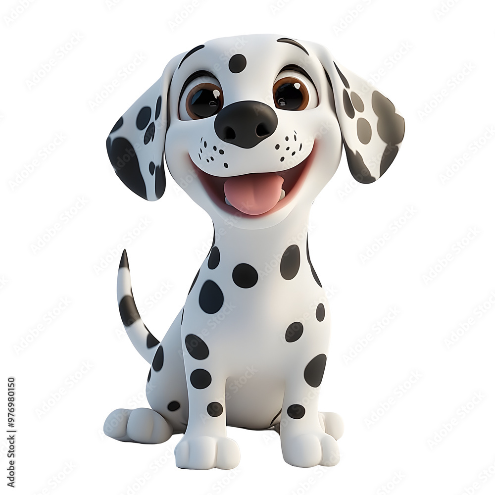 Playful Dalmatian Puppy with Wagging Tail in 3D Render Style with Pastel Colors Playful Dalmatian Puppy with Wagging Tail in 3D Render Style with Pastel Colors