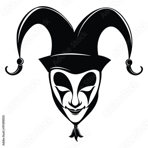 Dark Jester Mask Vector Illustration – Mysterious and Dramatic Design 
