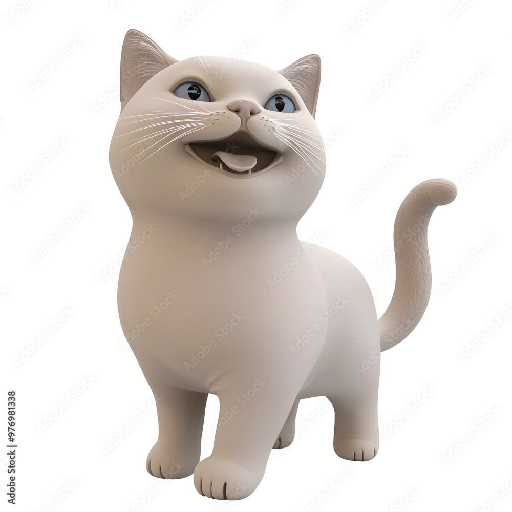 Playful British Shorthair Cat with Wagging Tail in Pastel 3D Render on White Background Playful British Shorthair Cat with Wagging Tail in Pastel 3D Render on White Background