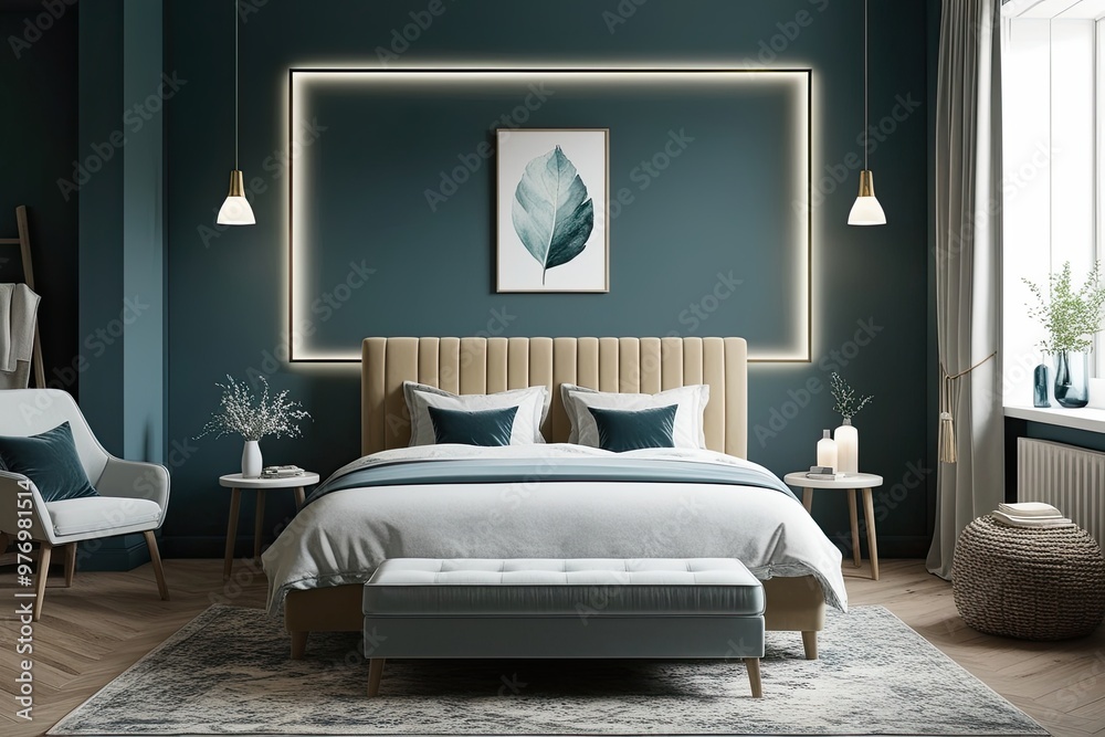 Serene Bedroom Mockup Featuring Frosted Glass Frame for Ultimate Relaxation Serene Bedroom Mockup Featuring Frosted Glass Frame for Ultimate Relaxation