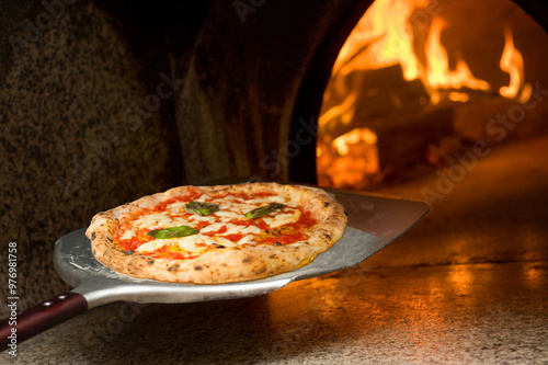 pizza margherita in Italy Naples just out of the wood oven