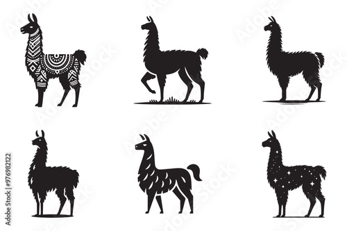 Beautiful IIama silhouette black icon vector art illustration. Use For Element Print Book, Animal Book and Animal Content