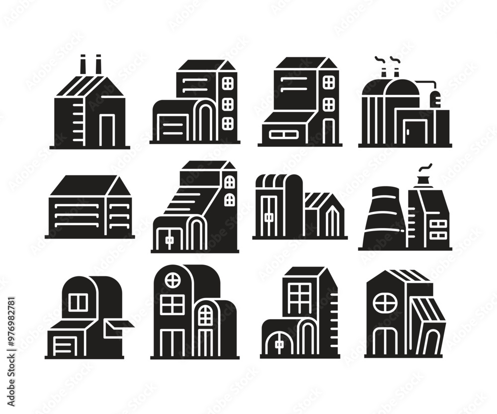 Obraz premium building tower, edifice and factory icons set