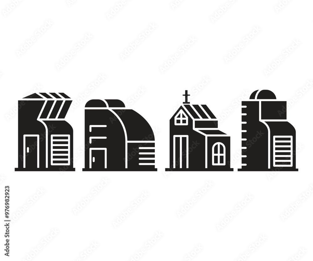 Fototapeta premium house, office tower and church building icons set