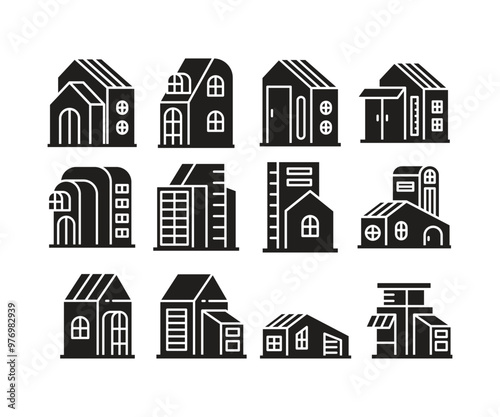 house, townhouse and apartment building icons set
