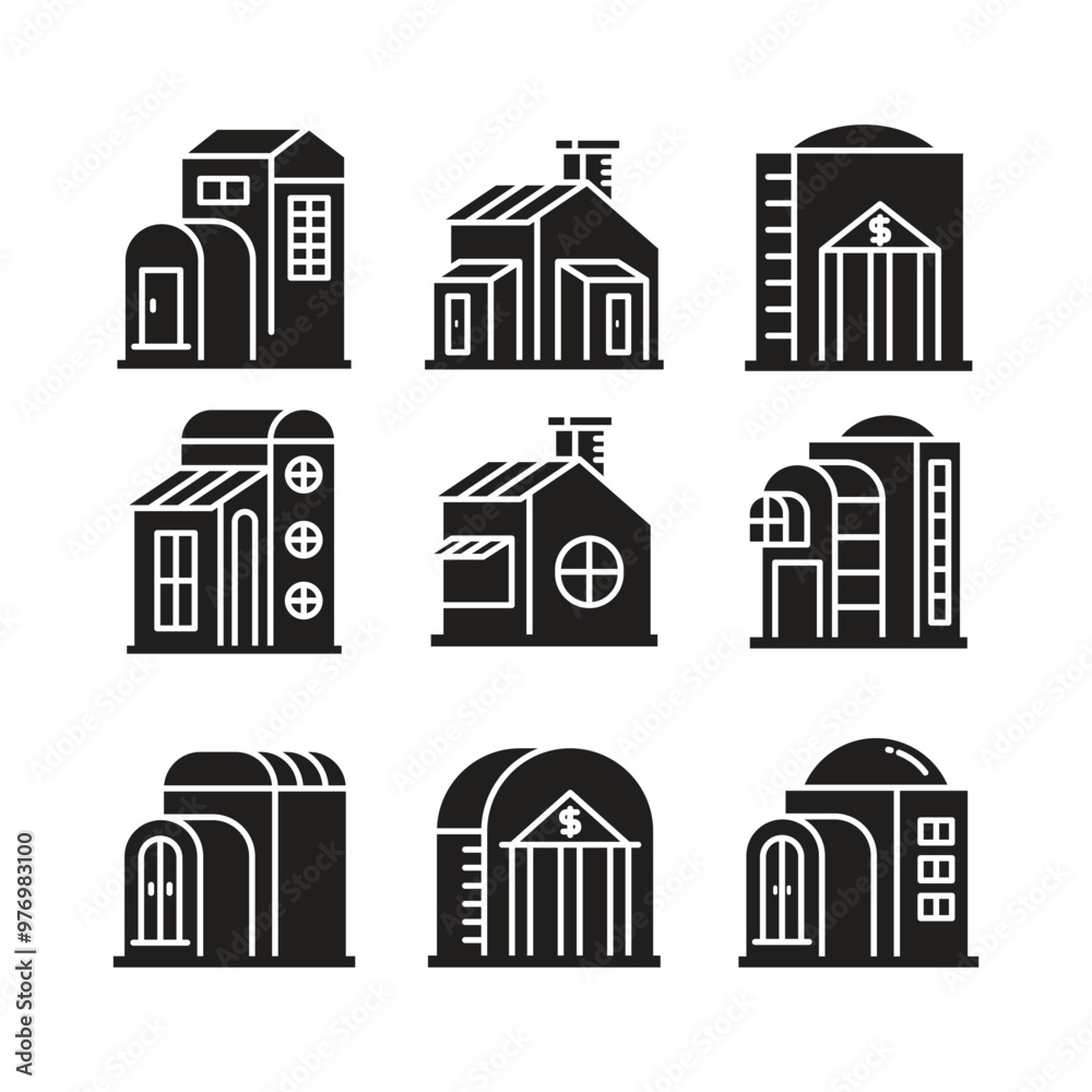 house, townhouse and apartment building icons set house, townhouse and apartment building icons set