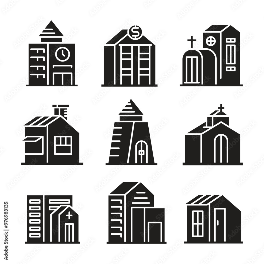 Fototapeta premium house, townhouse and apartment building icons set